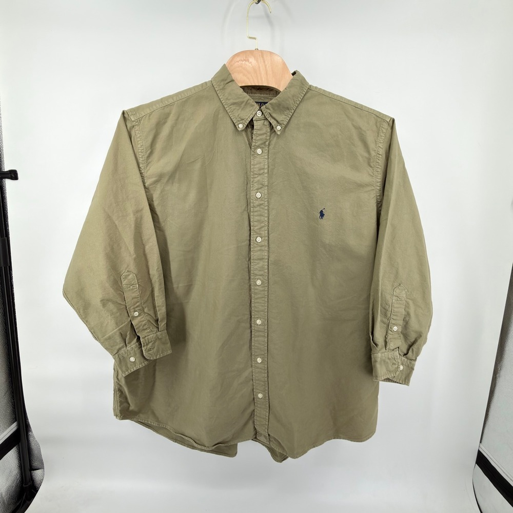 Polo Ralph Lauren Button Front Mens 3XB Olive Green Classic Fit Cotton Shirt
